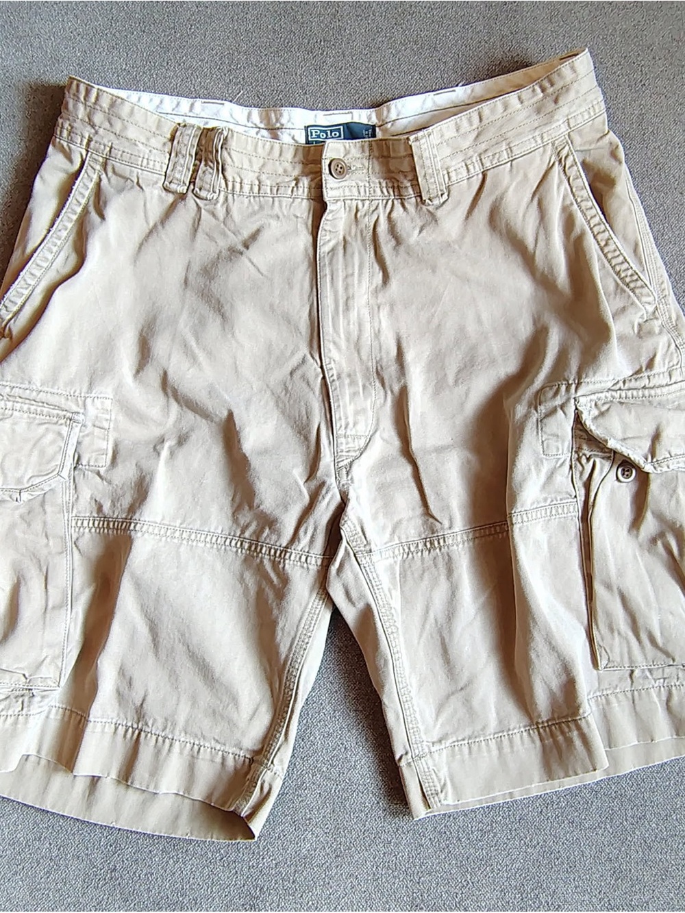 Vtg Y2K Polo Ralph Lauren Cargo Shorts Men 40T Beige Utility Pockets Baggy